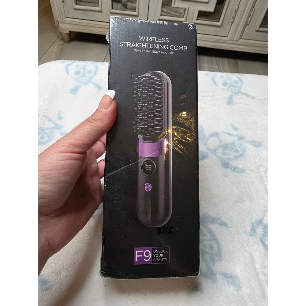 Wireless Hair‎ Straightening Comb F9 Portable Cordless USB Charging Black